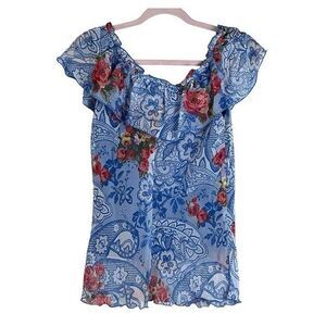 Jonathan Martin Studio Blue Floral Breezy‎ Top Size M